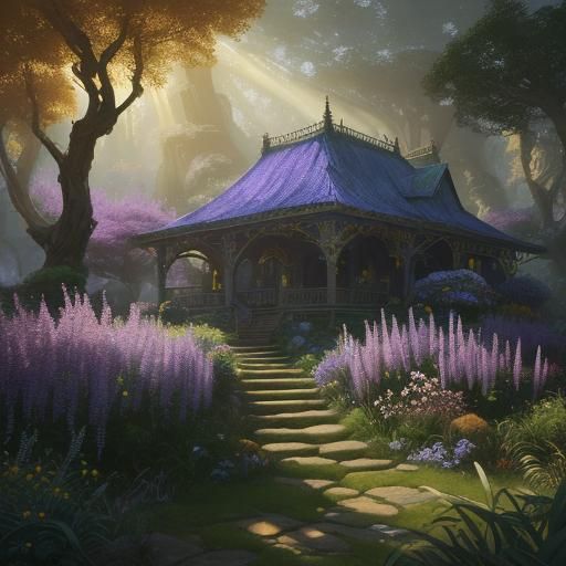 Ethereal Eden: Twilight's Embrace in the Mystic Garden