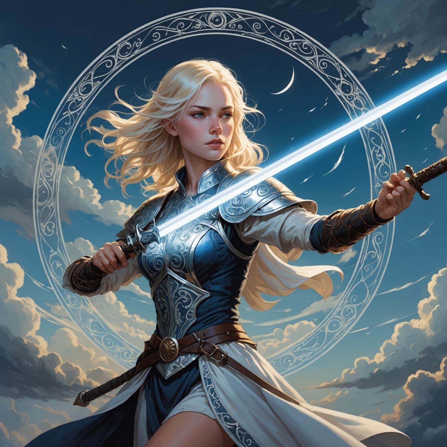 Anime Girl with Glowing Sword, Chiaroscuro Style