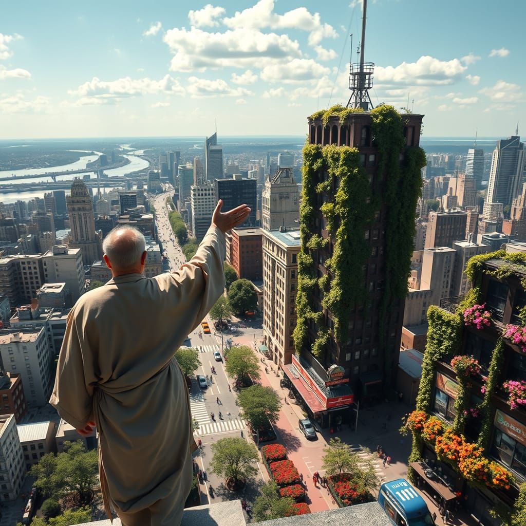 Epic New York Cityscape Transformed by a Green-Thumbed Hero