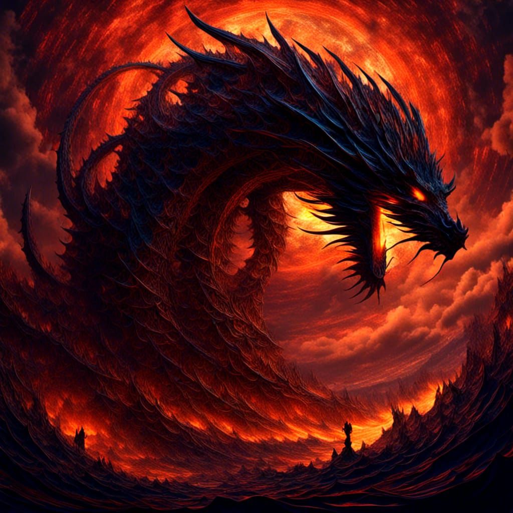 Fiery Fractal Dragon in Hyperreal Landscape