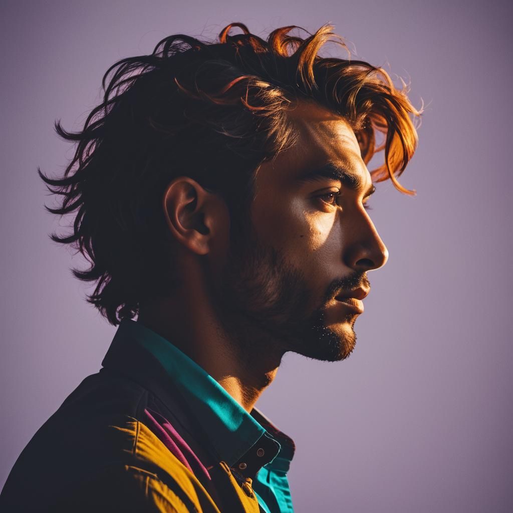 High Contrast Silhouette Portrait with Vivid Backdrop