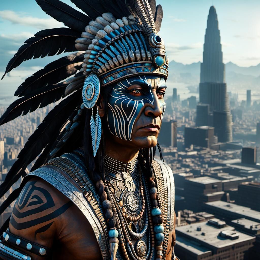 Giant Shaman Casts Shadow Over City: Psychedelic Art