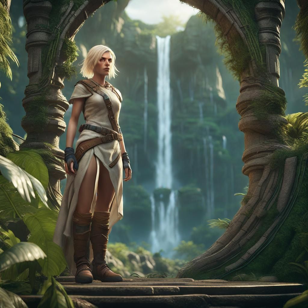 Blond Explorer at Jungle Waterfall Portal
