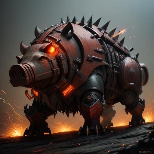 Iron Swine Automaton in Detailed Matte Painting Style