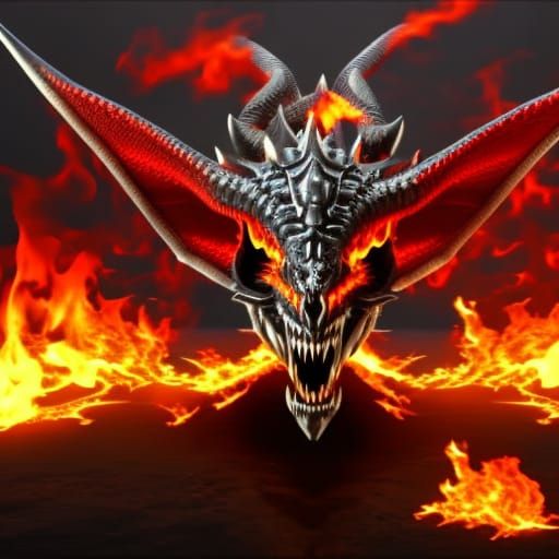 Floating Dragon Skull in Hellfire - Dark Fantasy Art