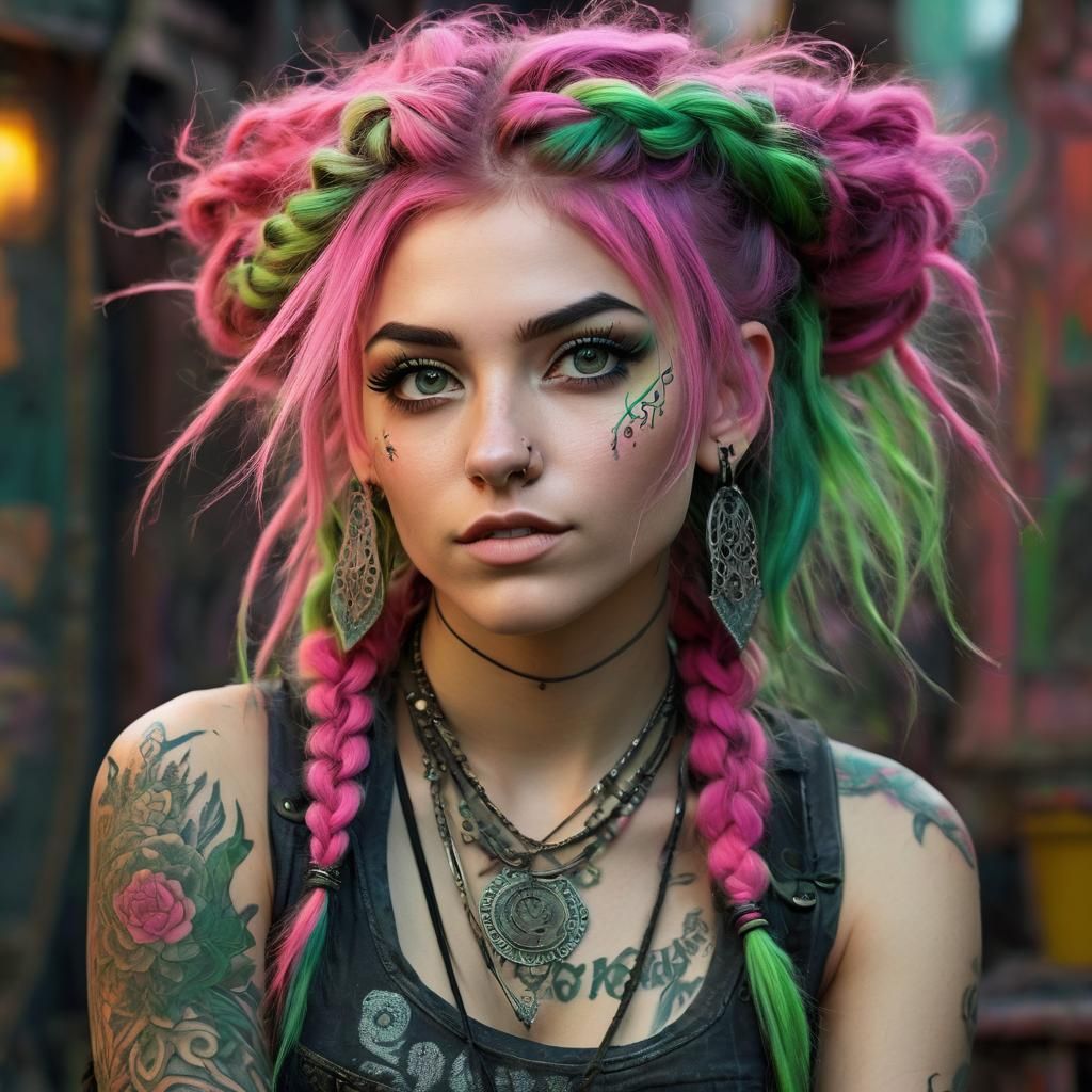 Mischievous Punk Pixie with Body Tattoos