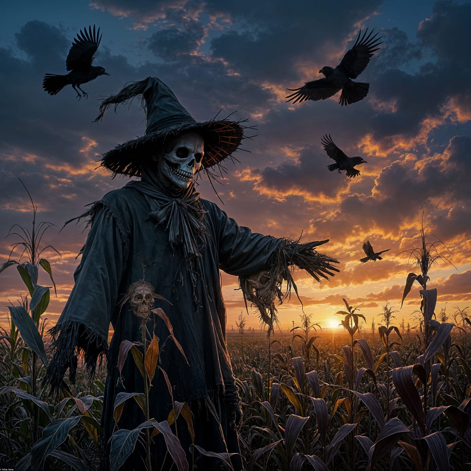Desolate Scarecrow in Dying Cornfield
