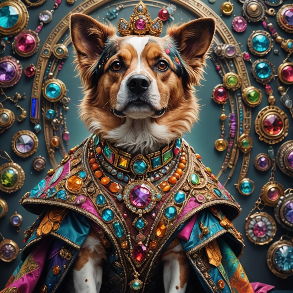 Hyperrealistic Dog Portrait in Colorful Clothing