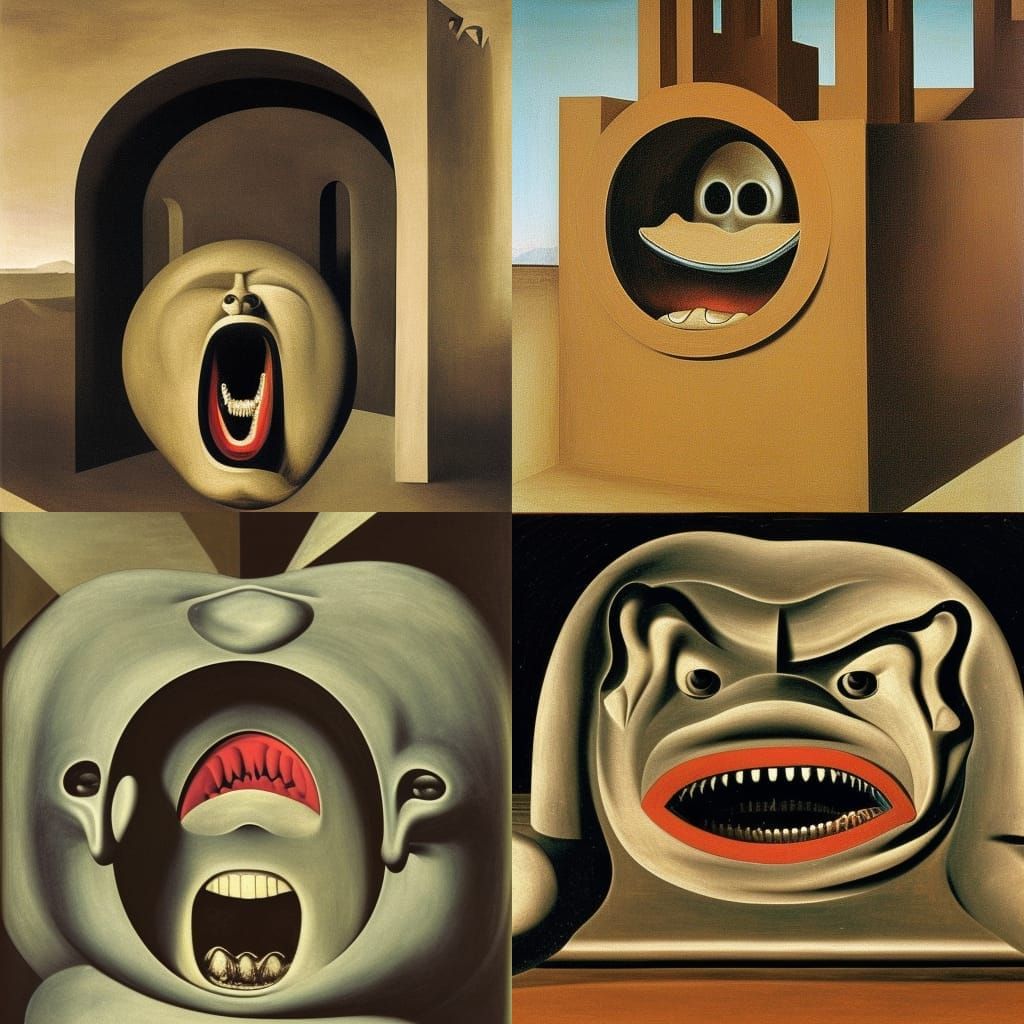 Miniature Human in Wolf Mouth, Metaphysical Art