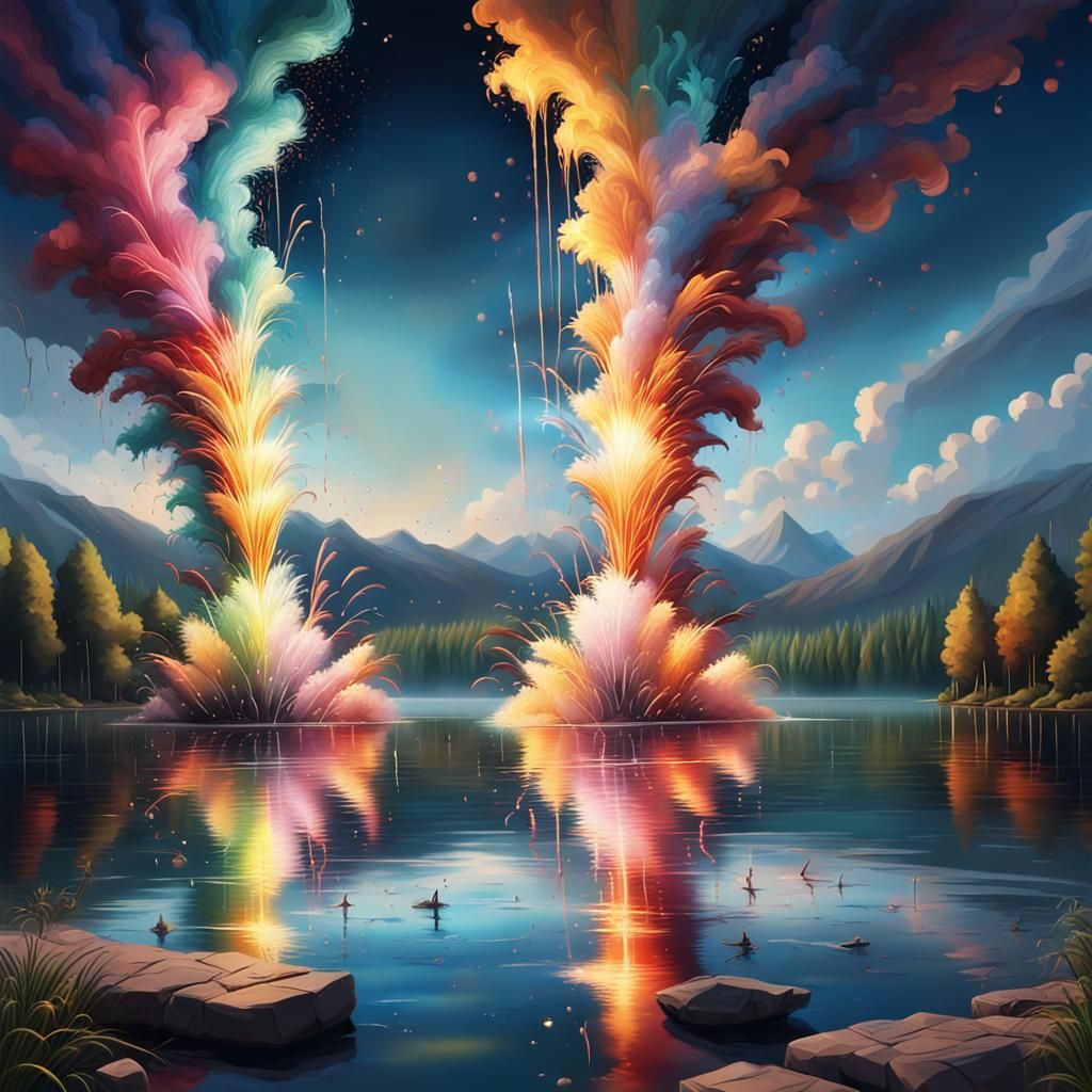 Fireworks over lake