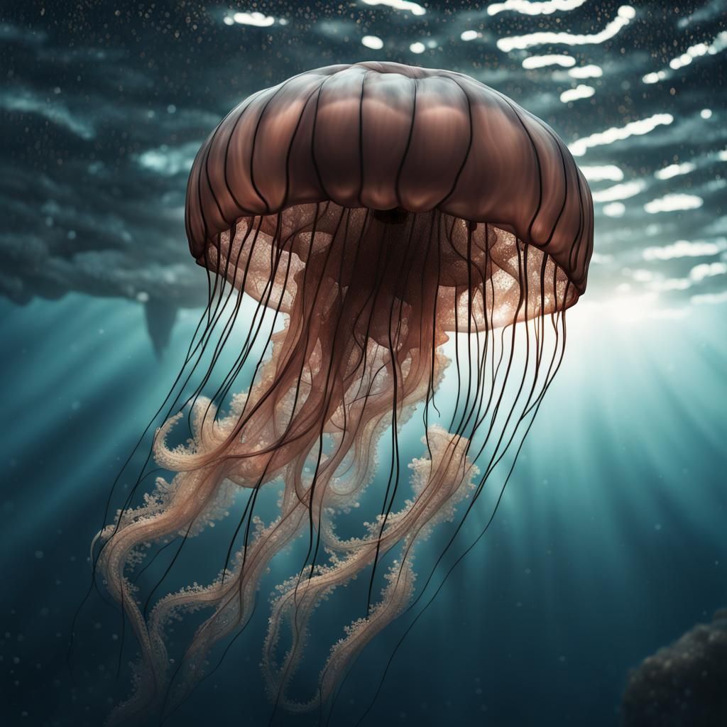 Jellyfish and Gecko Silhouette in Double Exposure