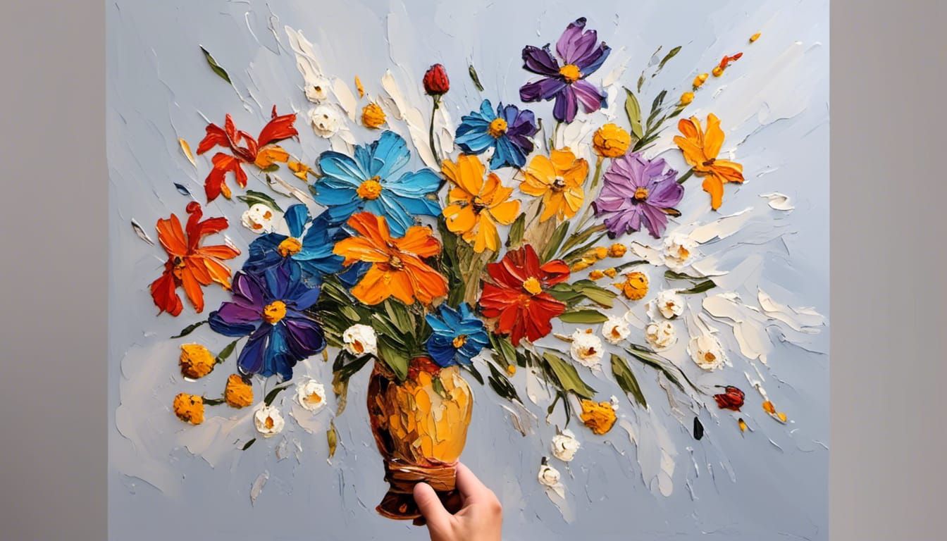 Dried Flowers in Impasto Style with Thick Acrylic Paint