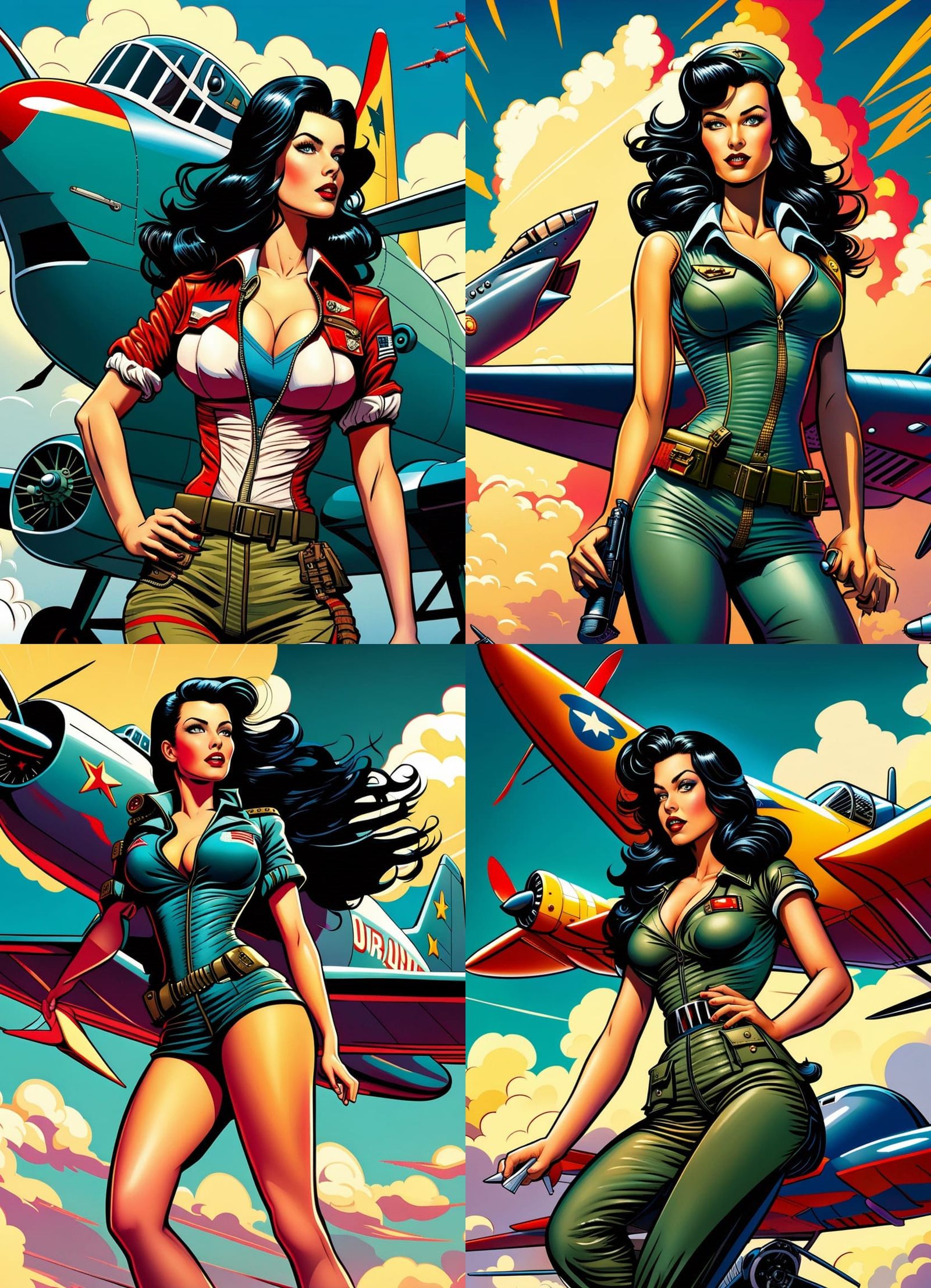 Pop Art Pinup Girl with Airplane