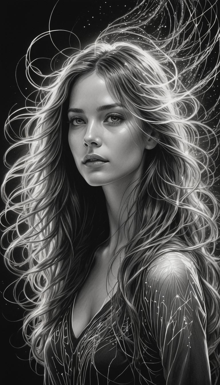 Ethereal Woman in Glowing Pencil Sketch
