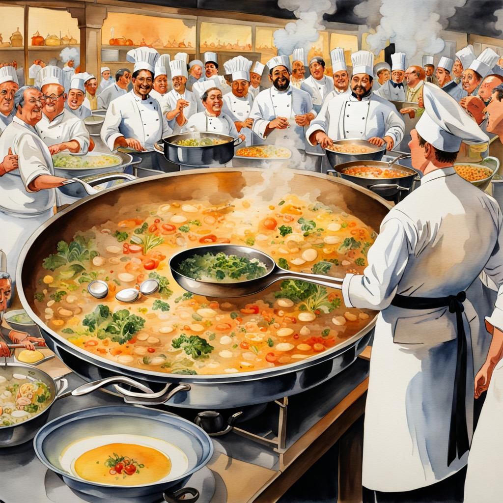 Soup Overload: A Watercolor Kitchen Catastrophe