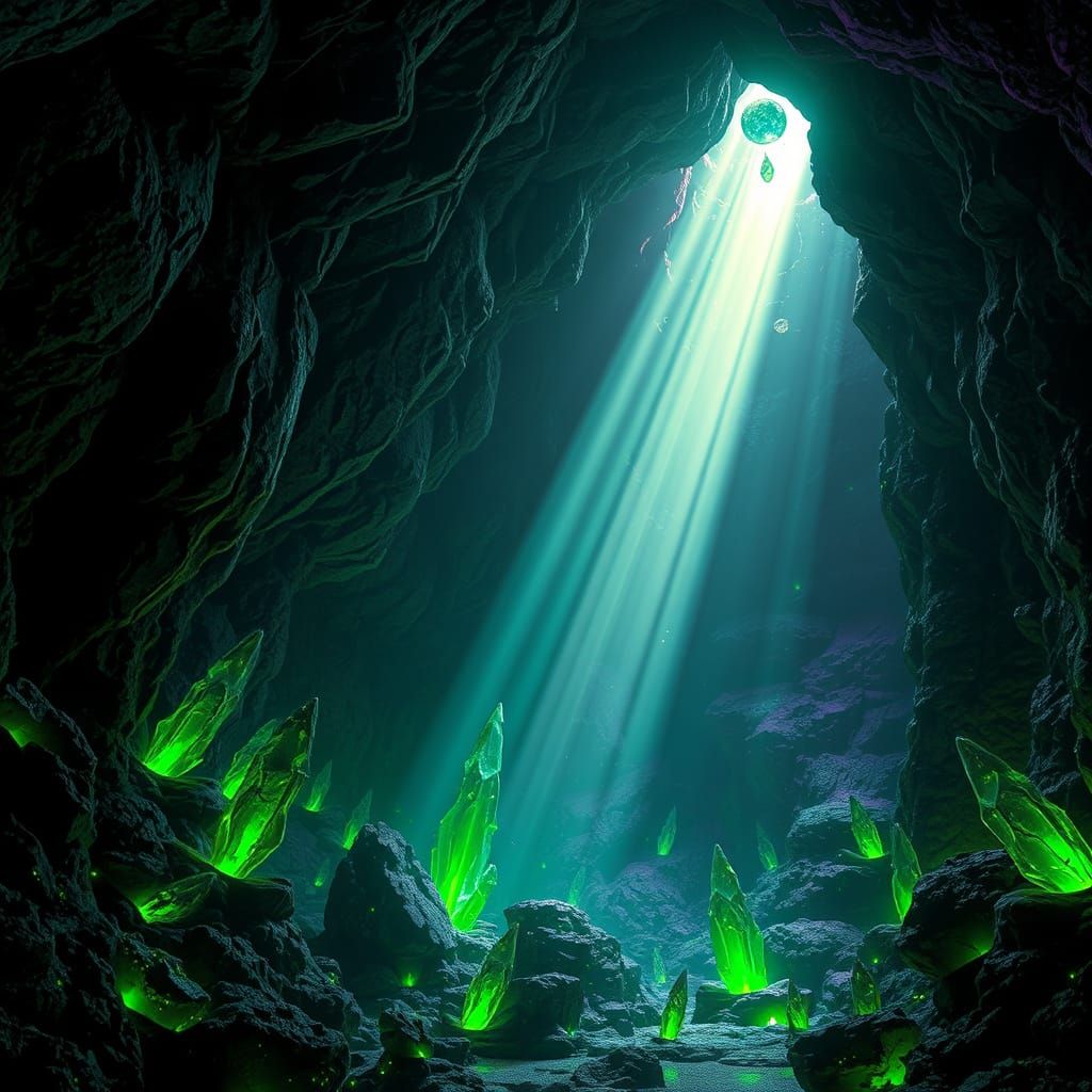 Glowing Crystal Cave in Dark Fantasy Style