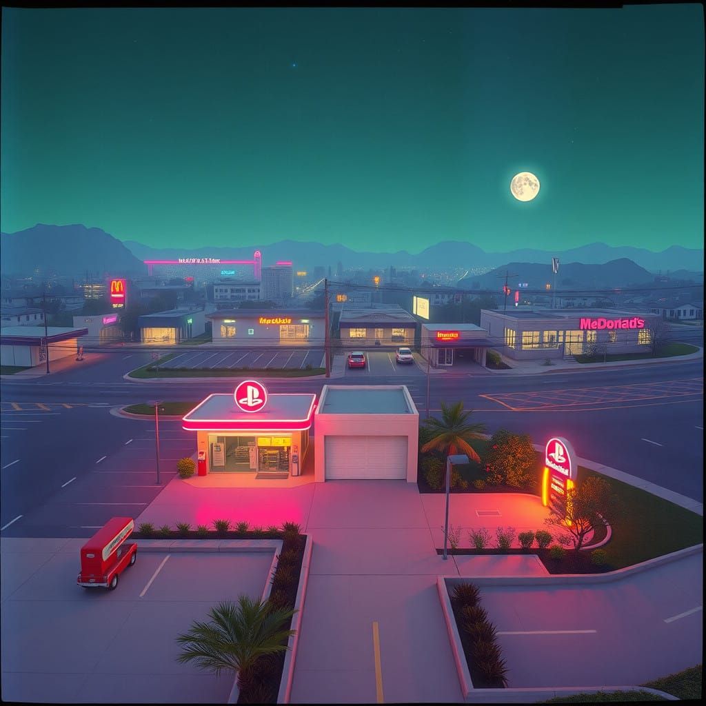 Dreamlike Retro-Futuristic Suburbia in Pastel Hues