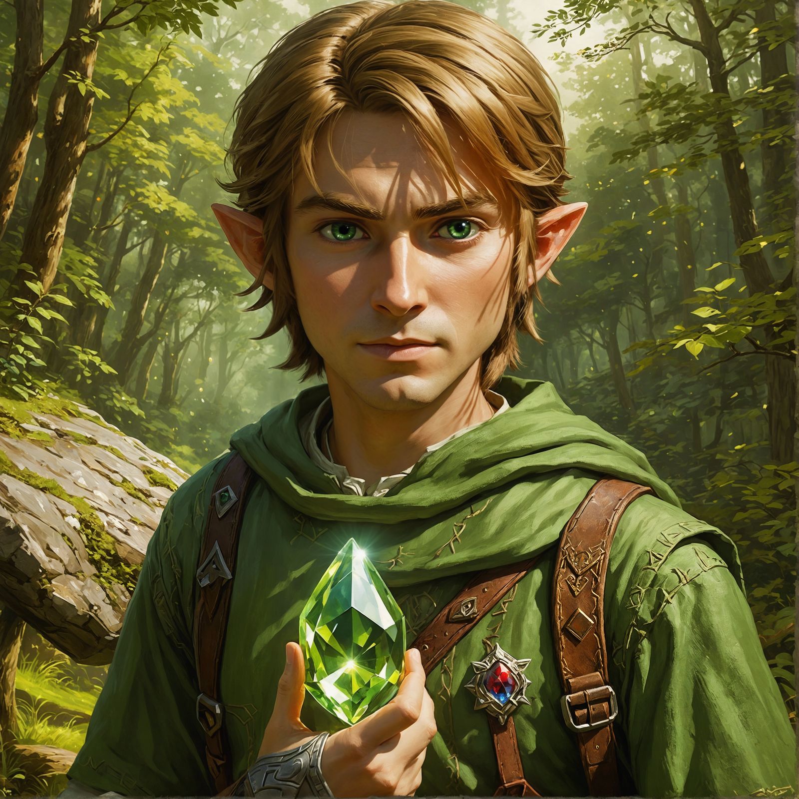 Explorer Finds Glowing Gem: Oil Painting Style