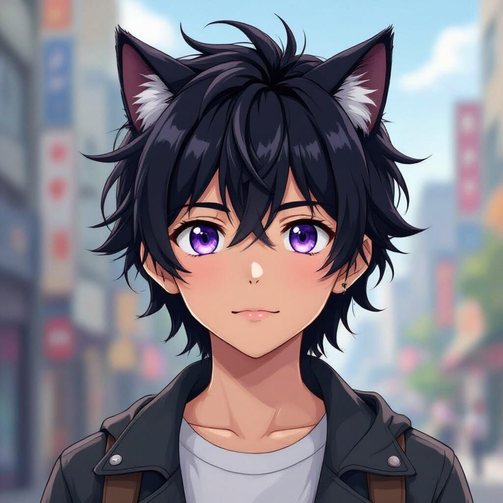 Anime-Style Teenager with Lynx Features