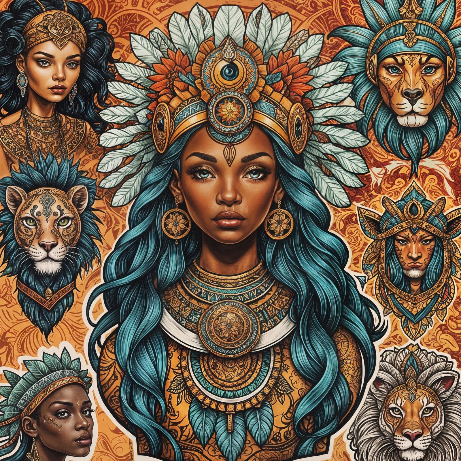 Neo-Traditional Tattoo Flash Art: African Goddesses