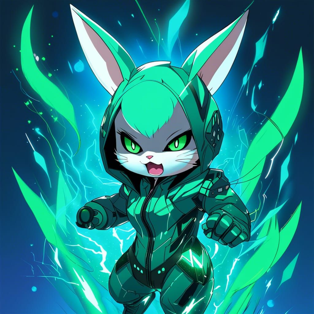 Angry Chibi Rabbit in Death Metal Suit