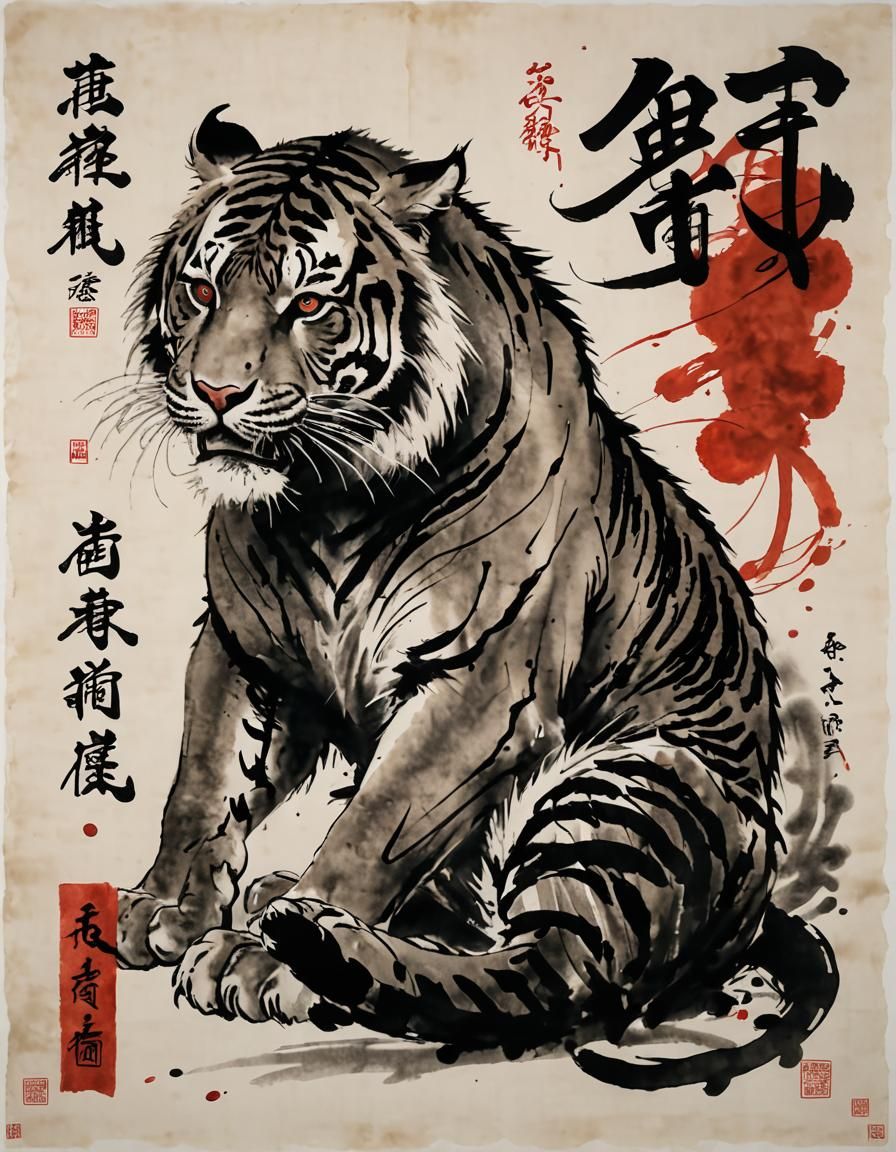 Chinese calligraphy of a tiger.