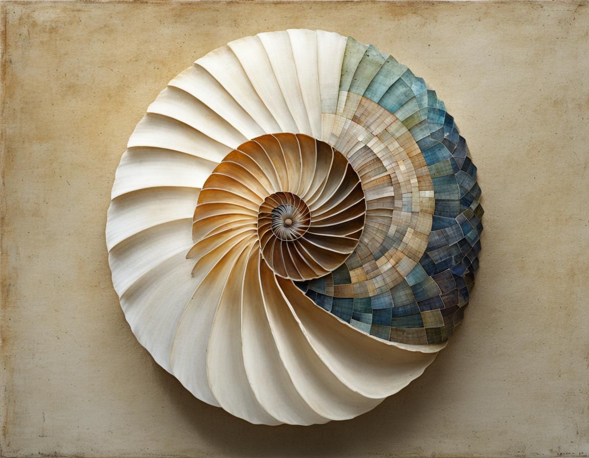 Geometric Seashell with Fibonacci Sequence Illustration