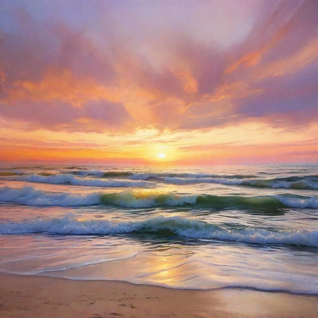 Beach Sunset in Impressionistic Style