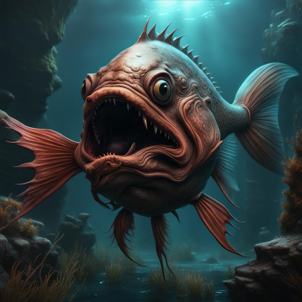 Scary Ugly Fish in Detailed Matte Painting