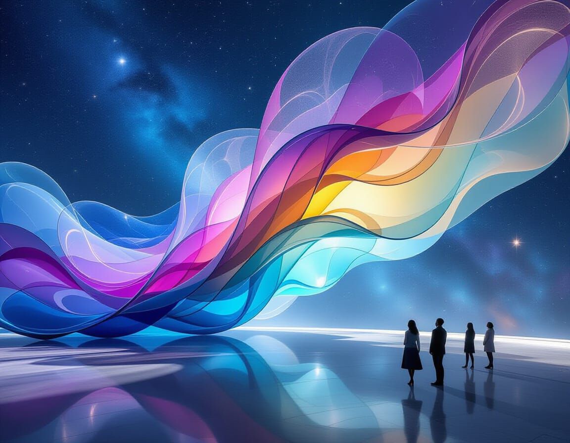 Glass Nebula Cosmos with Futuristic Figures