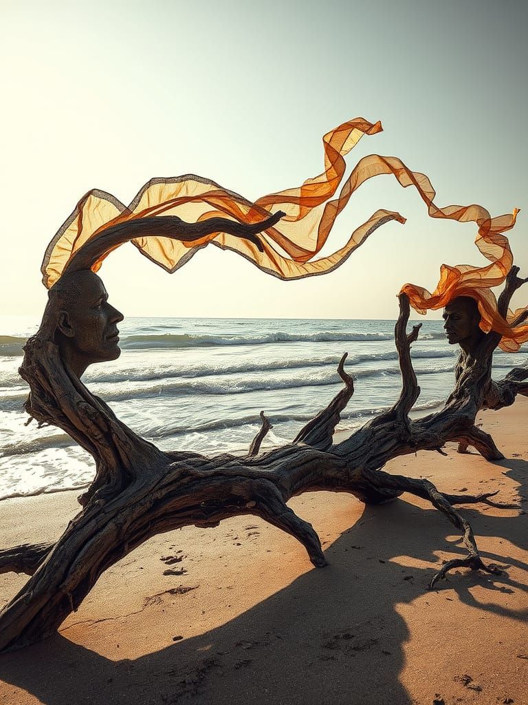 Driftwood Curling Eroded Olde-World Map, Charred and Rusty