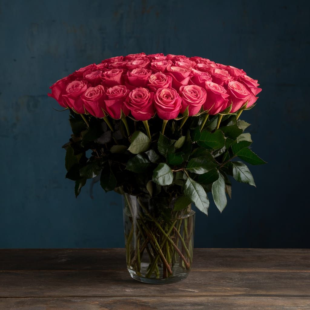 Two Dozen Red Roses in Bloom