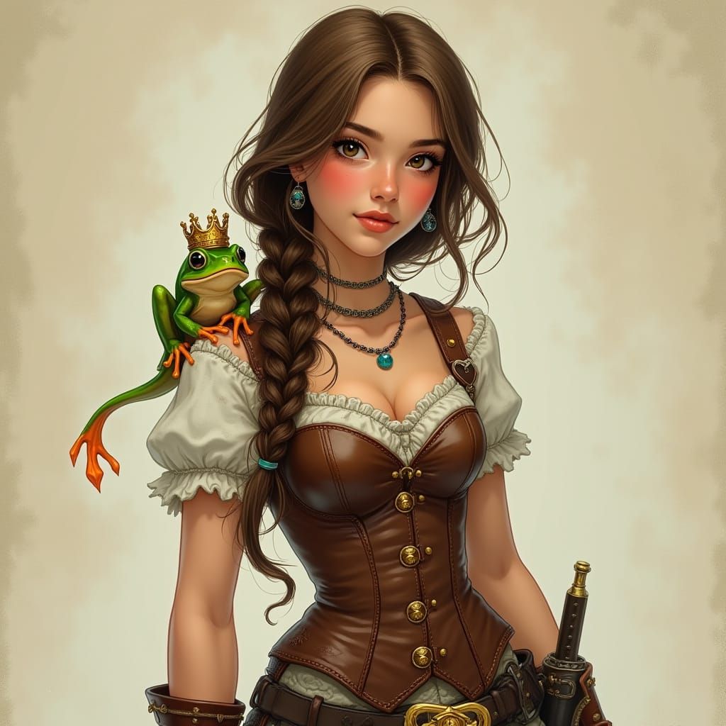 Fantasy Princess with Frog Companion in Dynamic Style
