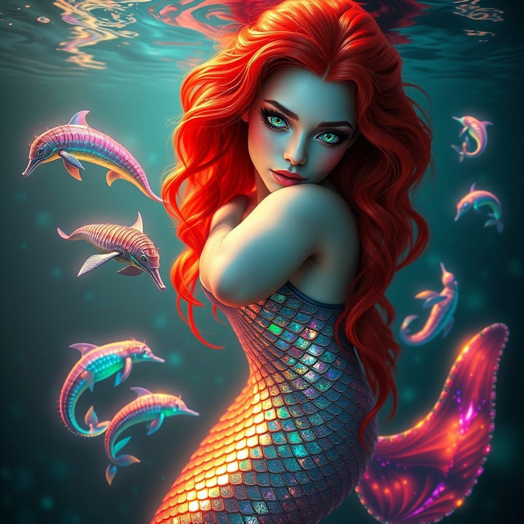 Hyper-Realistic Mermaid in Vibrant Oceanic Landscape