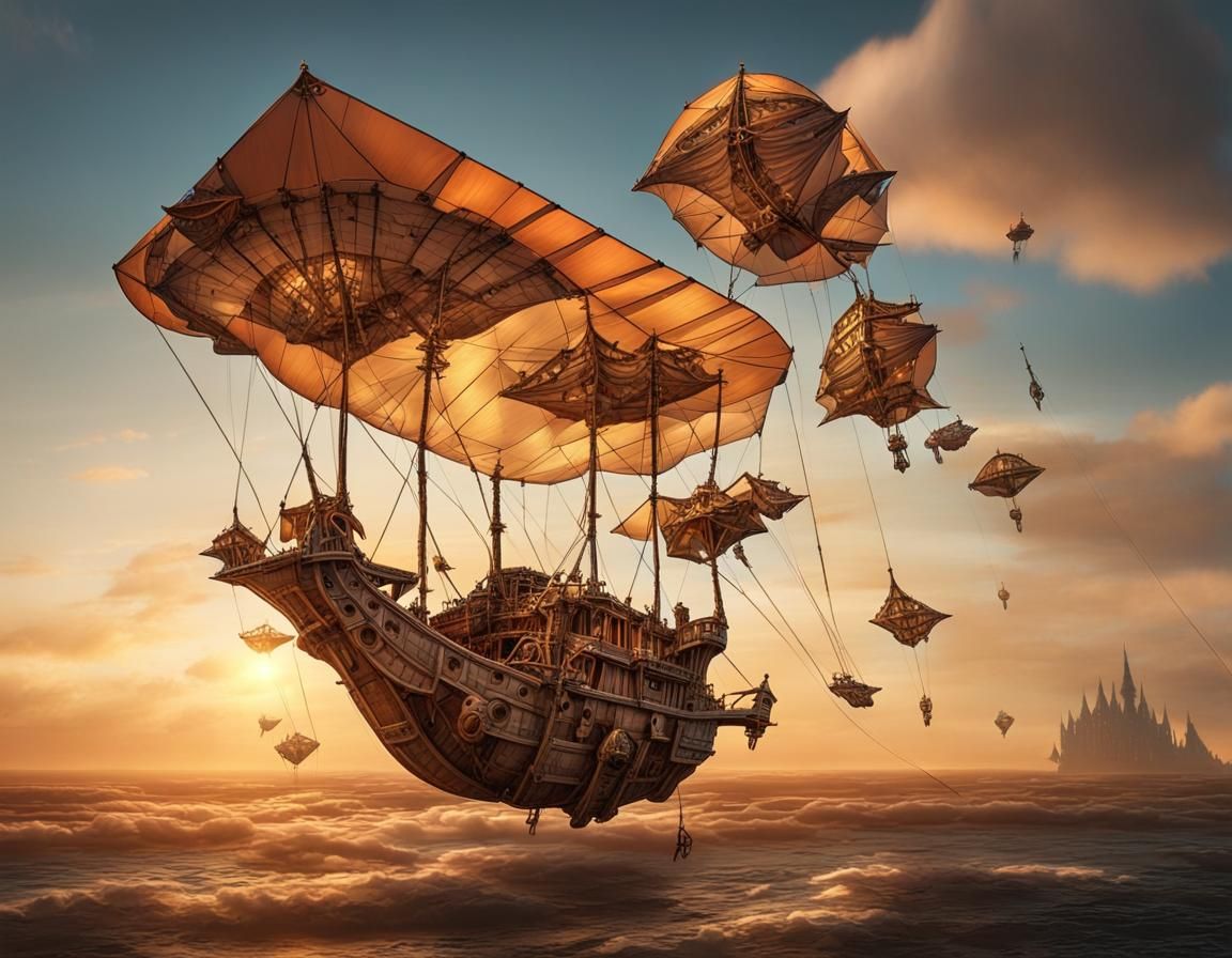 Steampunk Kite Airship at Magic Hour