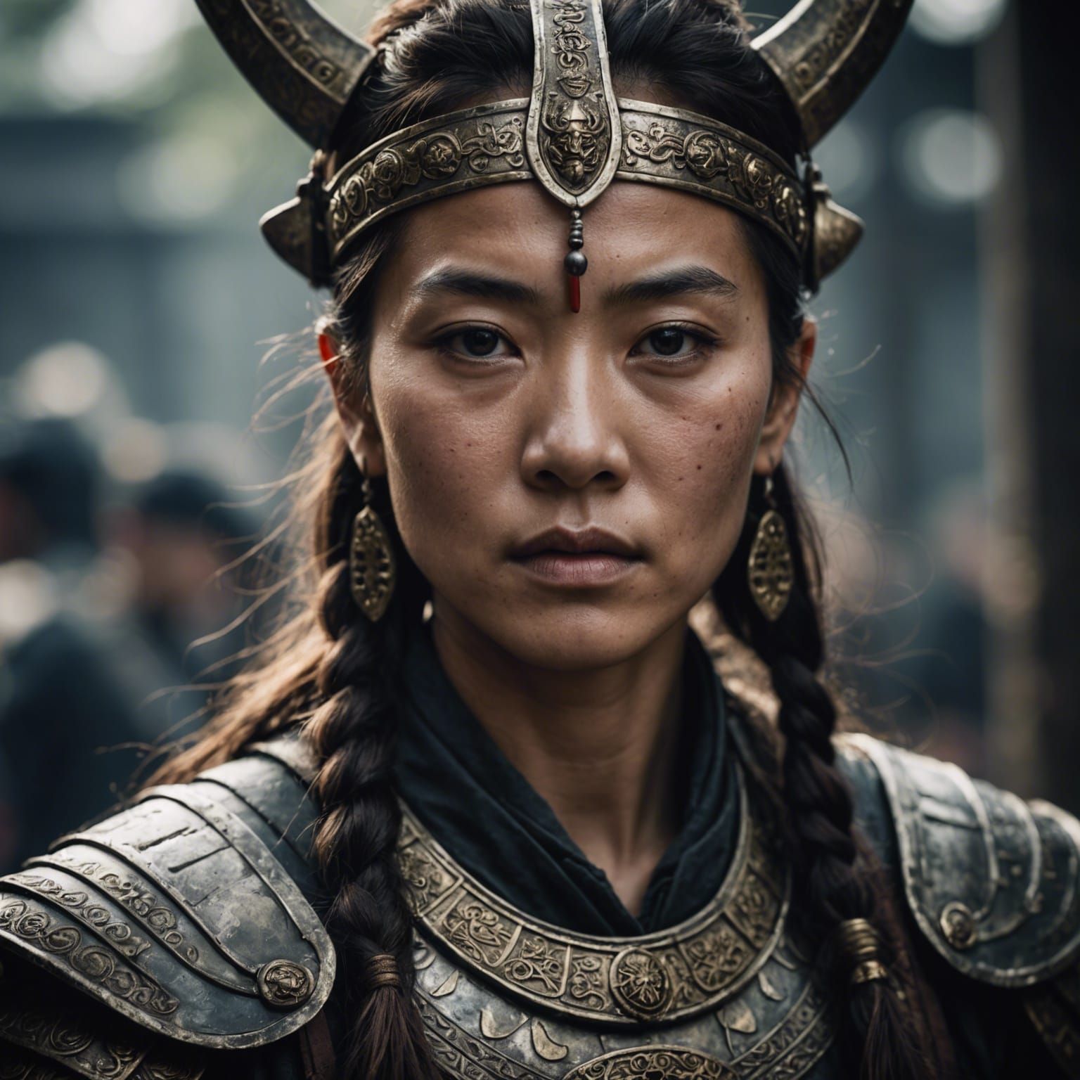 Asian Warrior Queen Portrait in Hyperrealistic Style