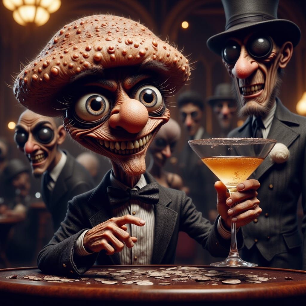 Mushroom Spy in Casino, Surreal Dreamscape