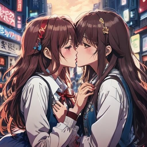 Anime Kiss Scene in Cel-Shaded Style