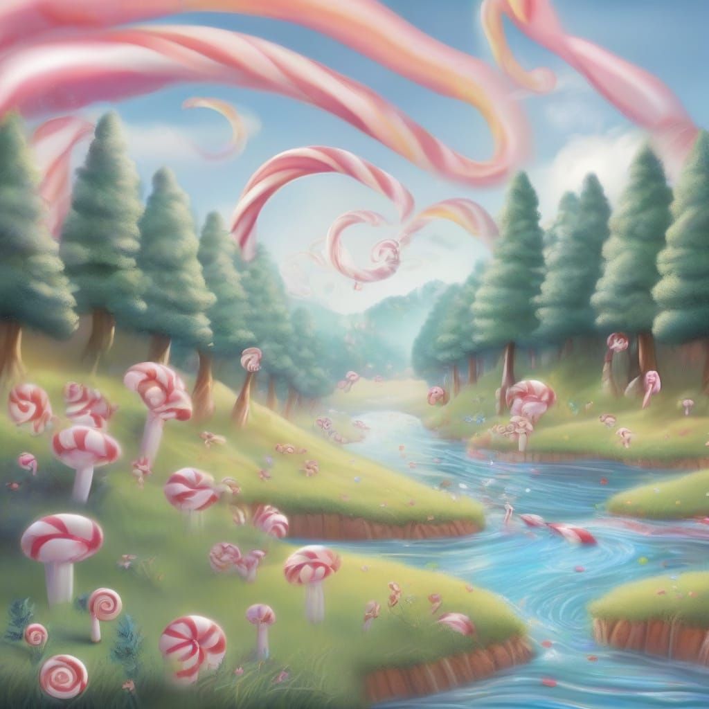 Whimsical Candy Cane Forest with Lemonade River