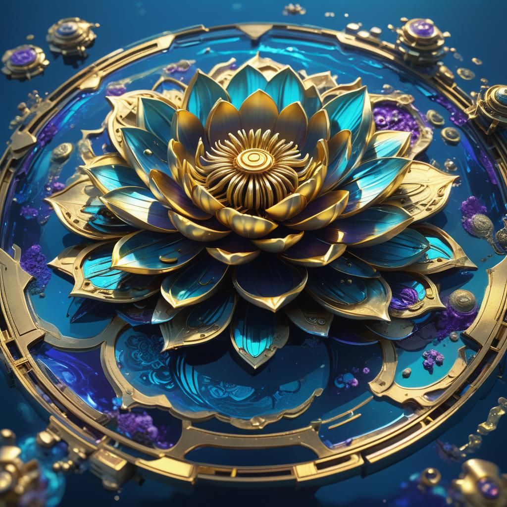 Golden Lotus in Radiating Water: Sci-Fi Concept Art