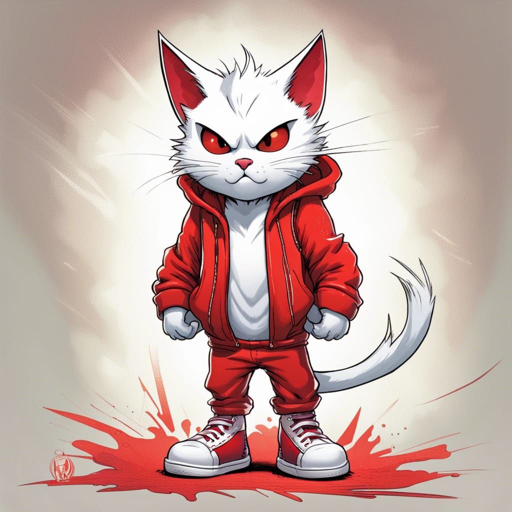 Cartoon Cat in Hoodie, Comic Book Art Style