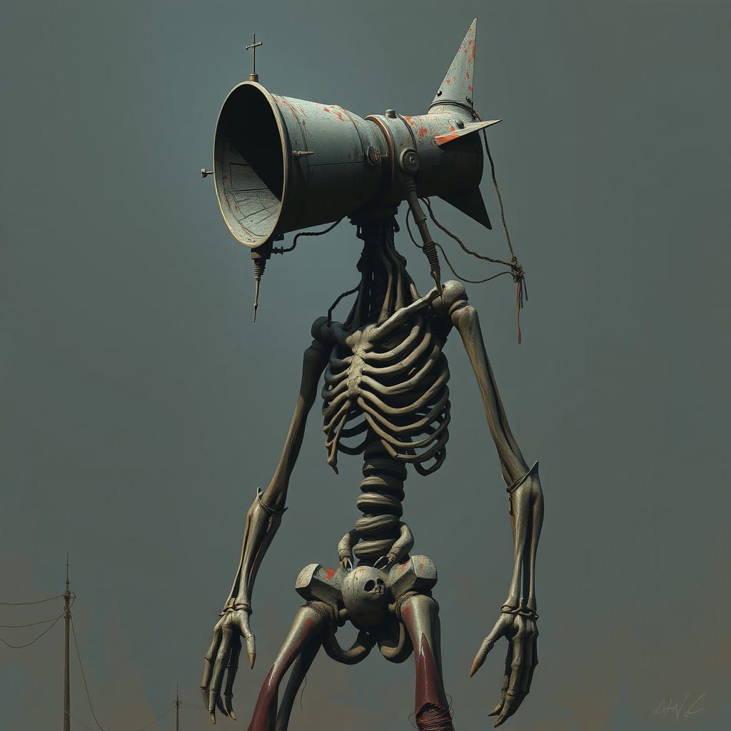 Grotesque Cryptid with WW2 Siren Head