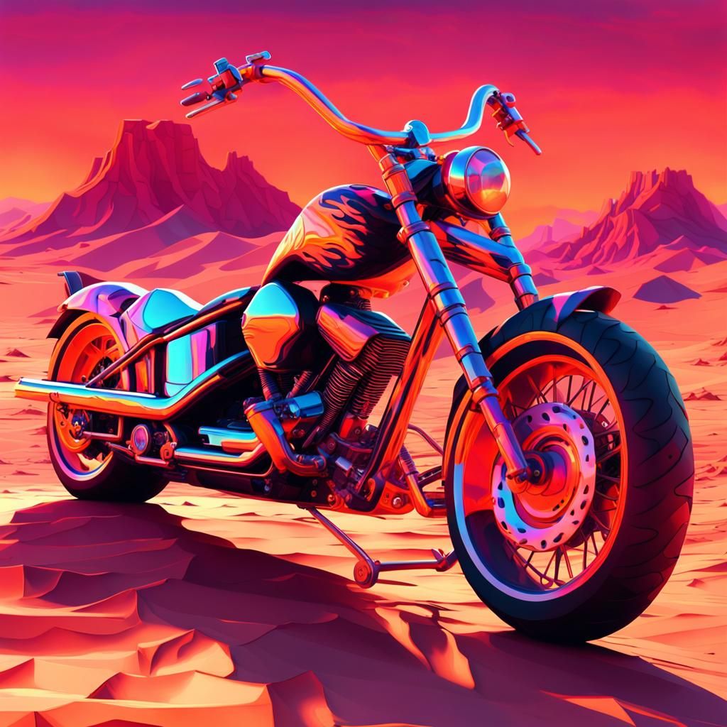 Surreal Desert Biker: Macro Neon Flame Art
