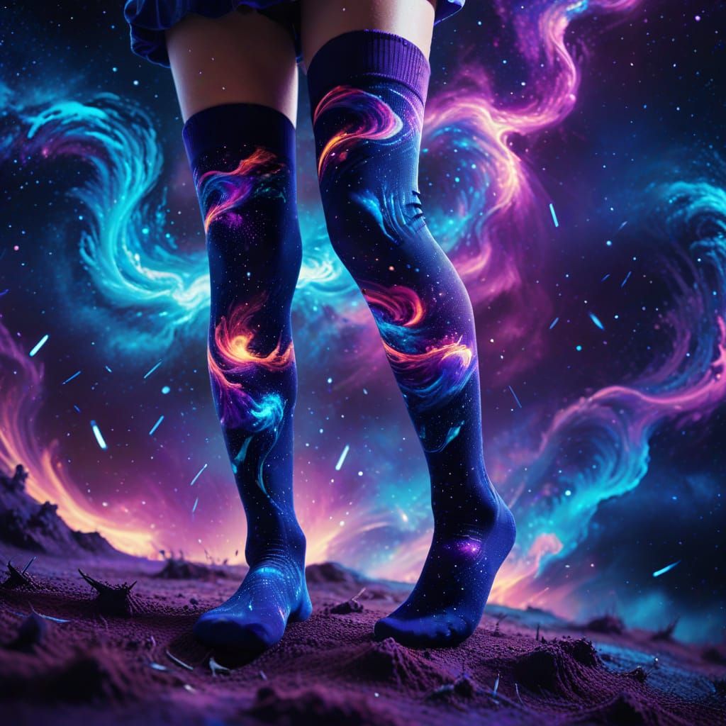 Legs in Galaxy Socks with Vortex Silhouettes