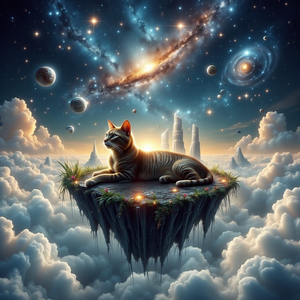 Majestic Saber-Toothed Cat on Floating Island