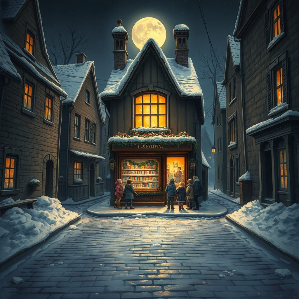 Glowing Confectionery Shop on a Snowy Night