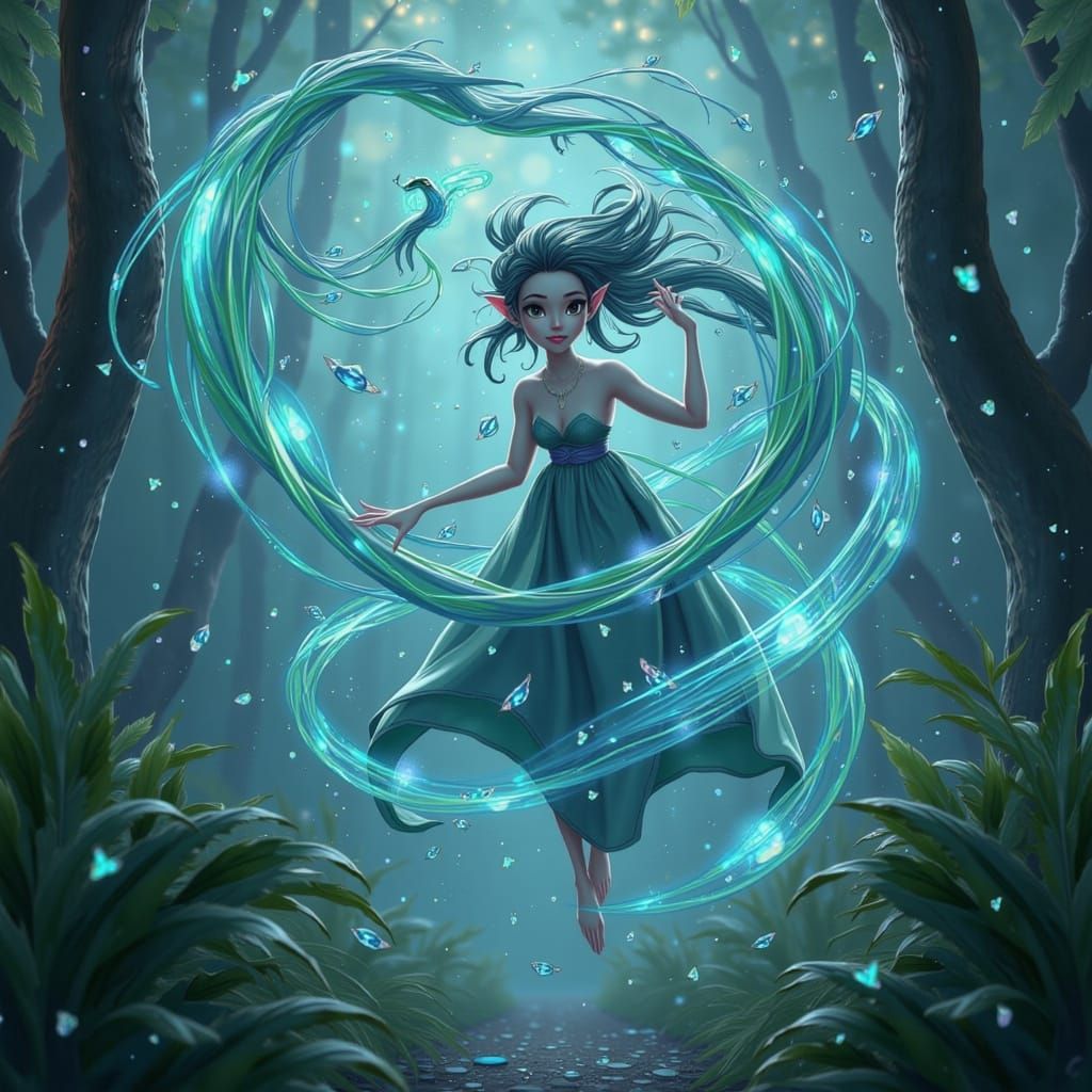 Playful Wind Spirit Dancing with Luminous Particles