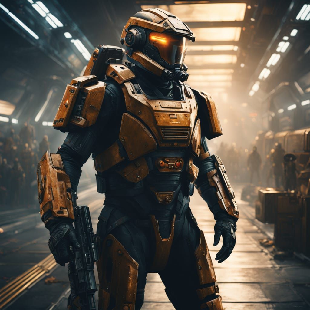 Sci-Fi Hero in Moody Industrial Landscape, Oil Painting Styl...