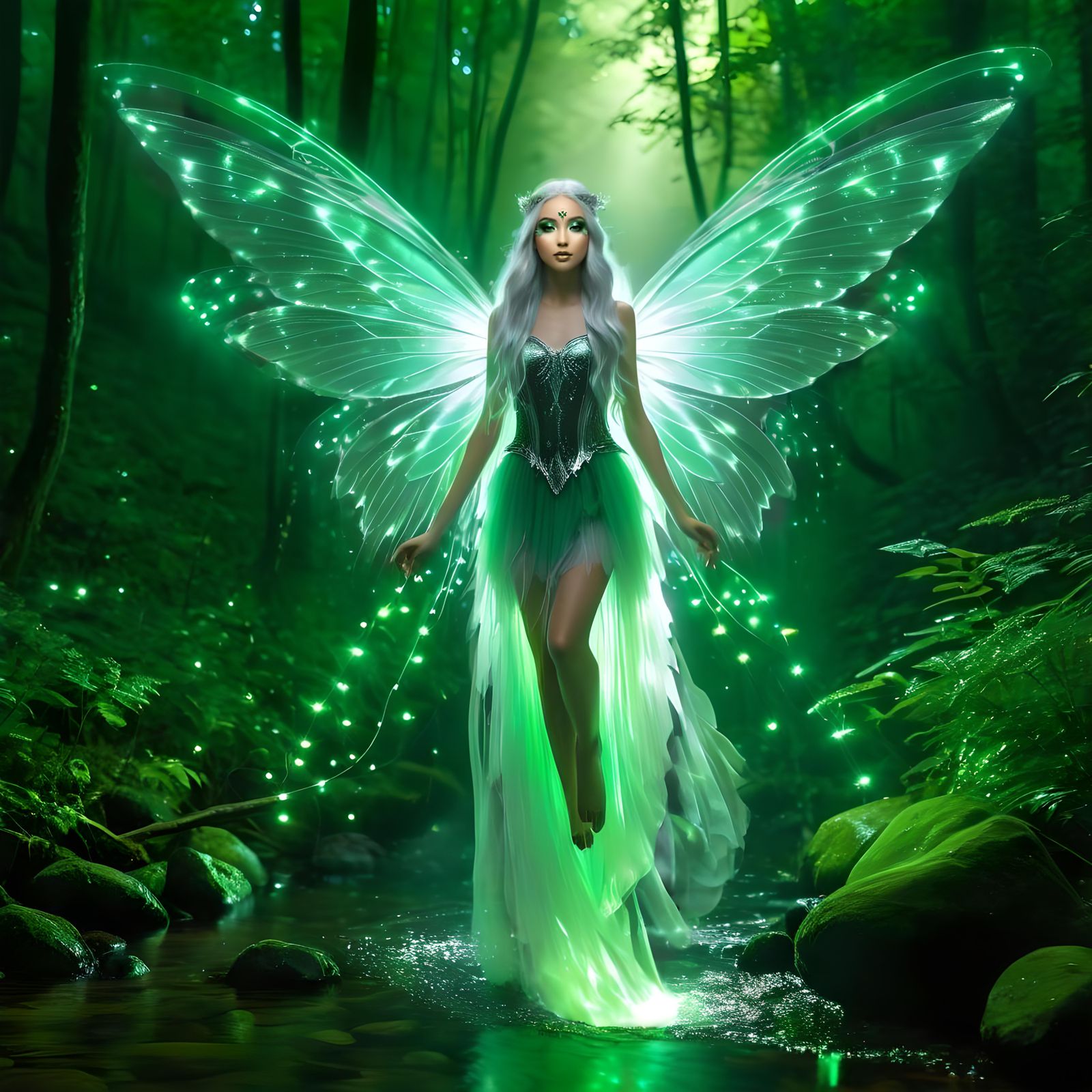 Ethereal Fairy in Mystical Forest at Night