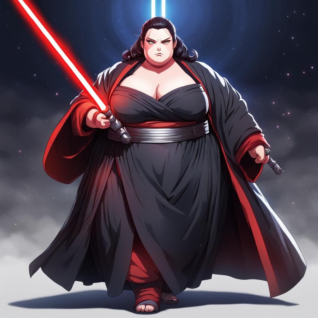 Curvy Sith Woman with Lightsaber in Anime Style